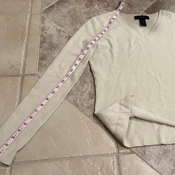 Express v neck off white long sleeve stretchy pullover sweater medium vintage - Picture 6 of 8